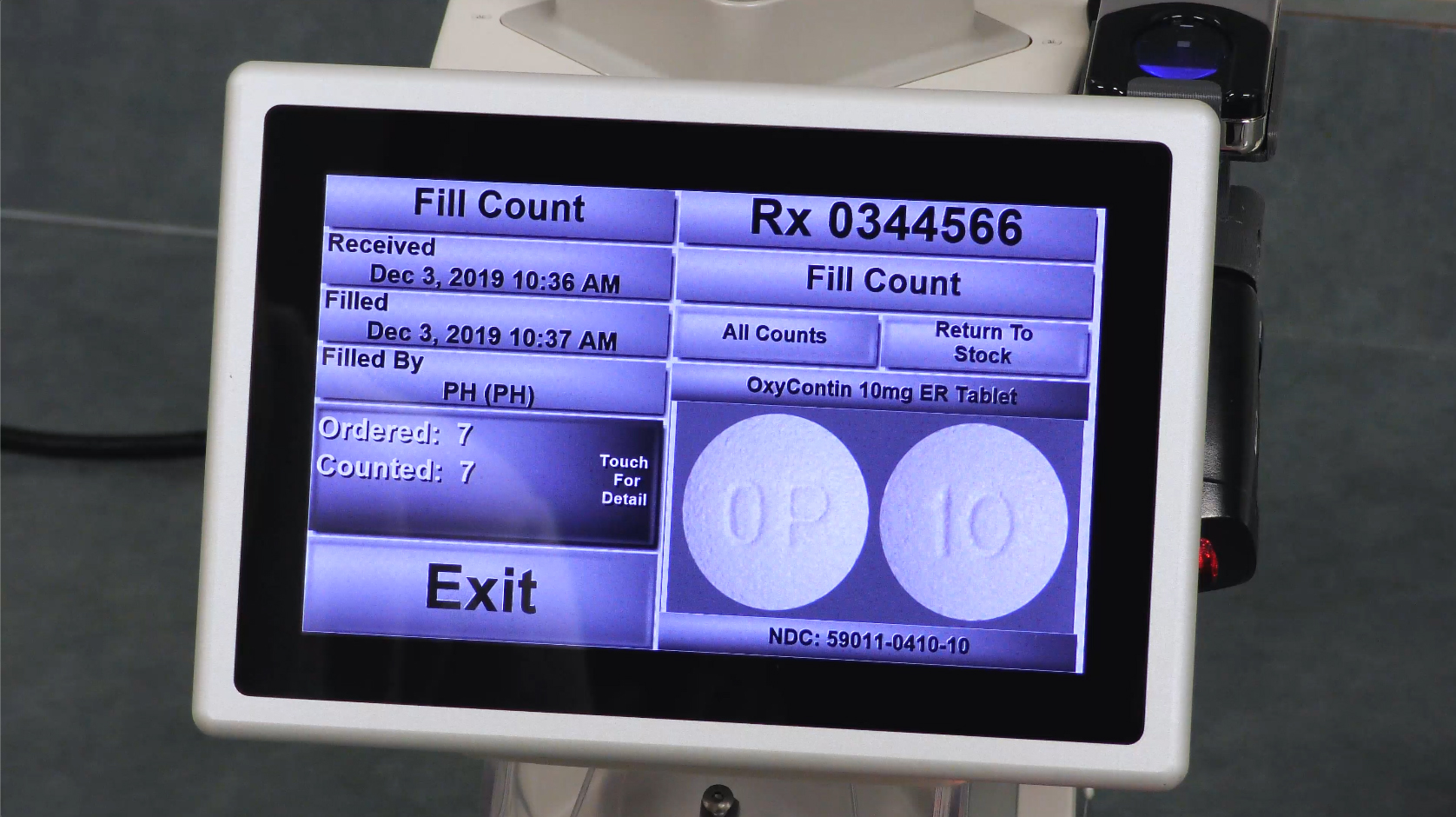 KL1Plus screen showing a record of a previously filled prescription