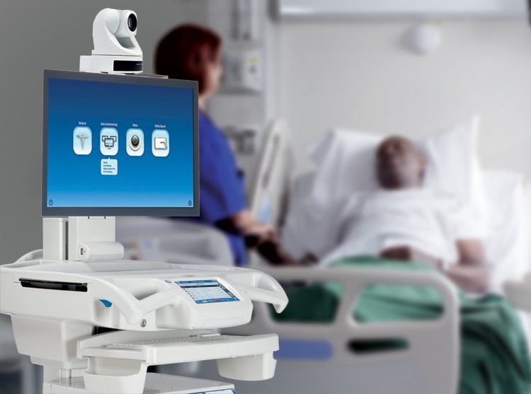 The computer cart, Trio Telepresence Workstation at Patient's Bedside